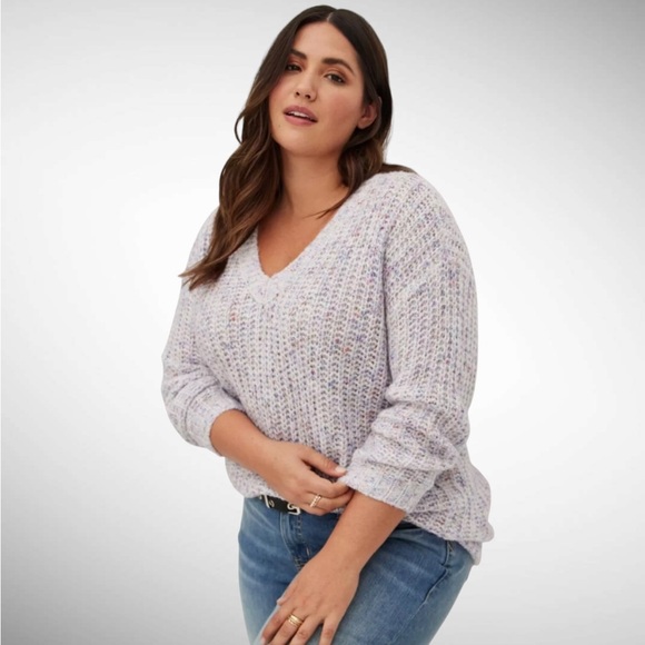 Torrid V-Neck Confetti Cableknit Pullover Sweater Long Sleeves - Picture 1 of 11